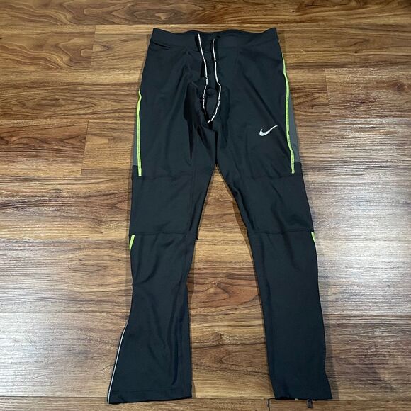 Nike Mens Dri-FIT Essential Running Tights Size Medium Black/Anthracite Gym Run - Picture 1 of 8